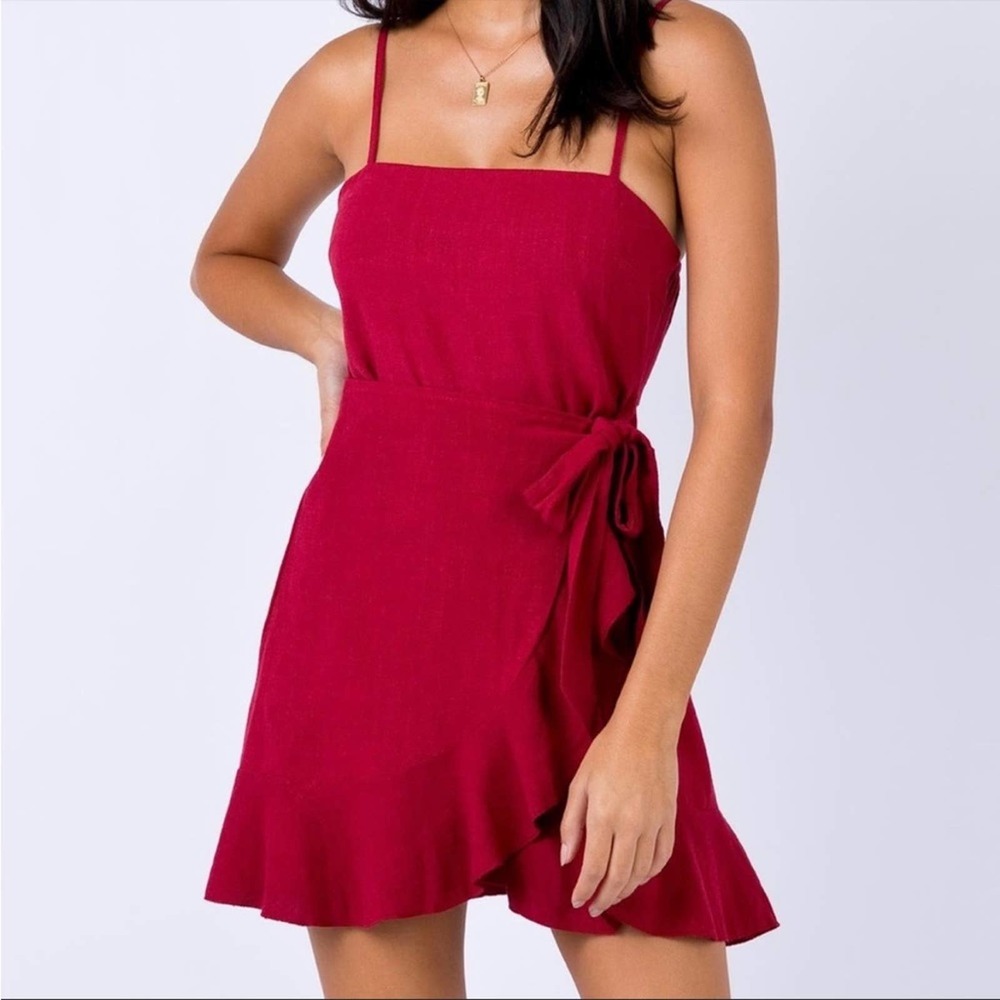Princess Polly Burgundy Sleeveless Wrap Mini Dress Women's 4